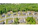 Aerial view of a neighborhood showcasing beautiful homes surrounded by green landscapes and mature trees at 266 Blue Point Pkwy, Fayetteville, GA 30215