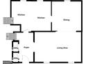Floor plan showing the layout of the kitchen, dining room, living area, and utility rooms at 269 Malone Cir, Fairburn, GA 30213