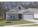 Charming one-story home with gray siding, a manicured lawn, and an attached two-car garage at 451 Prescott Way, Villa Rica, GA 30180