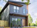 Stunning modern exterior with a geometric roofline, gray siding, wood accents and a stylish front entrance at 104 Meldon Se Ave, Atlanta, GA 30315