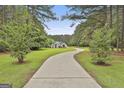 An estate home featuring a long winding driveway framed by mature trees and verdant landscaping at 391 Massengale Rd, Brooks, GA 30205