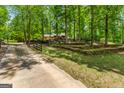 Long driveway leading to a beautiful property surrounded by mature trees and a wooden fence at 3313 Henson Ln, Stockbridge, GA 30281