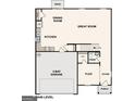 Open-concept floor plan showcasing the kitchen, great room, dining area, and a two-bay garage at 4602 Sunrise Rdg, Covington, GA 30016