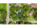 An aerial view of a charming home nestled among lush trees with a pool in the backyard at 2810 Jodeco Ter, Jonesboro, GA 30236