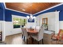 Dining room features a wood plank ceiling, wainscoting, and ample natural light at 105 Turnberry Trce, Sharpsburg, GA 30277