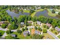 Aerial shot of the community, highlighting the lush landscaping and proximity to a tranquil lake at 255 Hidden Lake Dr, Fayetteville, GA 30215