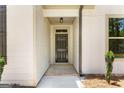 Close-up of the home's front door with a storm drain and small bushes in the front of the home at 1547 South Bethany Rd, Locust Grove, GA 30248