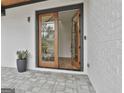 Inviting entrance featuring a modern glass door, stone path, and potted plants at 1240 Hayes Sq, Peachtree City, GA 30269