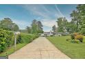 Long driveway leading to a charming home surrounded by lush greenery and mature trees at 270 E James Cir, Hampton, GA 30228