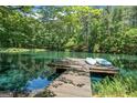 Picturesque dock on a tranquil pond with kayaks, surrounded by lush greenery at 135 Brookshire Dr, Fayetteville, GA 30215