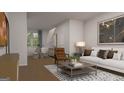 Bright living room with hardwood floors, white sofa, modern decor, and open concept dining at 5449 Baybrook Cir, South Fulton, GA 30349