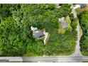 Aerial shot of a secluded home with a pool surrounded by dense green trees, offering privacy and tranquility at 1460 Bakers Bridge Rd, Douglasville, GA 30134