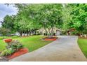 Spacious yard with mature trees, lush landscaping, and a paved driveway leading to the residence at 55 Ashton Pl, Covington, GA 30016