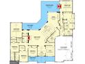 Detailed floor plan showcasing an open-concept design, gourmet kitchen, outdoor living space, and a three-car garage at 110 Godby Dr, Fayetteville, GA 30215