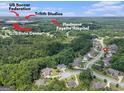 An aerial view of a residential community near major attractions, including Trilith Studios and Piedmont Fayette Hospital at 185 Discovery Lake Dr, Fayetteville, GA 30215