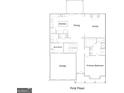 Detailed first floor plan featuring a kitchen, dining room, Gathering room, primary bedroom, garage, and mud room at 3019 Beverly Ct, Mcdonough, GA 30252