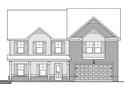 Two-story home with a covered porch and two-car garage in a black and white elevation drawing at 279 Overlook Rd # F7, Walnut Grove, GA 30052