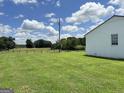 Lush backyard view with a white brick home and a trampoline, perfect for Gathering fun and outdoor enjoyment at 3014 Bowdon Tyus Rd, Bowdon, GA 30108