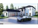 Contemporary home showcasing unique architectural details, a modern two car garage, and a circular driveway at 3181 Buck Branch Rd, Conyers, GA 30094