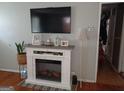 Cozy living room with a modern fireplace, TV, and a snake plant at 649 Mary Ln, Marietta, GA 30062