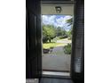 View through the front door showing landscaped yard and walkway leading to the home at 25 Castlehill Ct, Covington, GA 30016