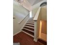 A wooden staircase with white risers is located near the front entrance at 375 Sapphire Bnd, Riverdale, GA 30296