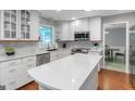 Modern kitchen with white cabinets, stainless steel appliances, and a large island at 308 Larkspur Turn, Peachtree City, GA 30269