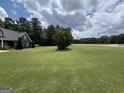 Expansive front yard with mature trees and lush grass, creating a serene and private setting at 180 Cooper Rd, Social Circle, GA 30025