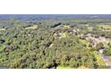 Aerial view of a vast lot outlined in yellow, surrounded by dense trees and some houses at 1042 Harbins Rd, Dacula, GA 30019