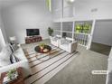 Bright living room with vaulted ceilings, comfortable seating and a large window for natural light at 320 Rebecca Lake Way, Fairburn, GA 30213