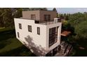 Modern home showcasing clean lines, a rooftop balcony, and large windows, surrounded by mature trees at 1287 Star Ne Dr, Brookhaven, GA 30319