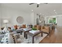 Bright and airy living room with hardwood floors, comfortable seating, and a view into the kitchen at 1084 Battery Park Rd, Decatur, GA 30033