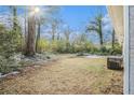 Private backyard with mature trees and lawn at 3395 Springlake Dr, Decatur, GA 30032