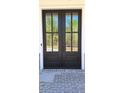 Elegant black double front door with glass panels and brick walkway, adding curb appeal to the home at 4525 Aiden Way, Cumming, GA 30041