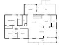 First floor plan showing kitchen, dining area, living room, sunroom, bedrooms, bathrooms, and deck at 641 Virginia Ave, Suwanee, GA 30024