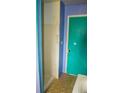 Small bathroom with teal door and shower stall at 4751 Brownsville Rd, Powder Springs, GA 30127