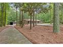 A brick ranch-style home surrounded by trees and a long circular driveway leading to the garage at 263 Weldon Rd, Palmetto, GA 30268