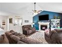 Spacious living room with a stone fireplace and vaulted ceiling at 118 Michael Ct, Dallas, GA 30157