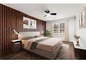 Comfortable bedroom with stylish accent wall, ceiling fan, and lots of natural light from a nearby window at 1956 Gober Se Ave, Smyrna, GA 30080