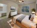 Virtually staged main bedroom with a large window and en-suite bathroom at 720 Crestwell Sw Cir, Atlanta, GA 30331
