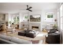 Spacious living room with fireplace and built-in shelving at 205 Mayfair Ct, Alpharetta, GA 30009