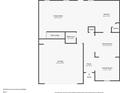 First floor plan of home layout, including living room, kitchen, bathroom, and garage dimensions at 148 Oliver Dr, Locust Grove, GA 30248