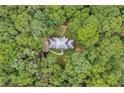 Aerial view of a private home nestled among lush green trees in a secluded lot at 212 Teepee Trl, Whitesburg, GA 30185