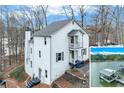 Inviting two-story home with a charming balcony and private boat dock access to the tranquil lake at 8535 Lynn Dr, Cumming, GA 30041