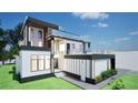 Side view of modern home showcasing glass railings and black and white facade at 3534 Rockhaven Ne Cir, Atlanta, GA 30324