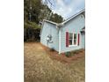 Side yard of home with vinyl siding, red shutters, and tidy landscaping at 4815 Diggers Way, Sugar Hill, GA 30518