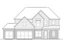 Detailed architectural drawing of a two-story home featuring a brick facade and multi-car garage at 679 Crestline Trl, Powder Springs, GA 30127