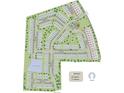 Community map with bungalow and townhouse locations, amenities like a pool, water management pond, and street names at 4629 Electric Ave, Mableton, GA 30126