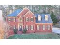 Two-story brick home with a blue roof, dormer windows, and manicured front lawn at 420 Woodbrook Way, Lawrenceville, GA 30043