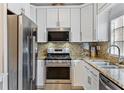 Modern kitchen with granite countertops, stainless steel appliances, and white cabinets at 320 Peters Sw St # 8, Atlanta, GA 30313